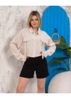 Kemer cepli keten crop gömlek krem s255350