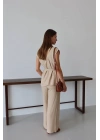 Keten yelek pantolon takım bej pt