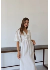 Kısa kollu müslin elbise beyaz pt