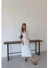 Kısa kollu müslin elbise beyaz pt