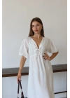 Kısa kollu müslin elbise beyaz pt