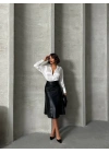Komple parçalı deri etek siyah h26441