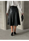 Komple parçalı deri etek siyah h26441