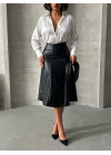 Komple parçalı deri etek siyah h26441