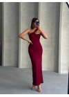 Krinkıl tek omuz uzun elbise bordo s25455