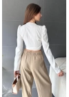 Kruvaze Yaka Beli Kuşaklı Crop Bluz