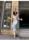 Kruvaze Yaka Crop Bluz Ve Detaylı Pantolon Triko  İkili Takım