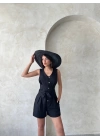Kuşaklı şortlu tulum