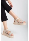 Lenda Bej Cilt Kemerli Sandalet