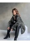 Leopar Desen Çift Cep Oversize Denim Gömlek Ceket