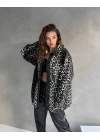 Leopar Desen Çift Cep Oversize Denim Gömlek Ceket