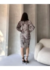 Leopar Desenli Midi Boy Elbise