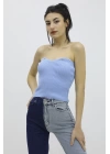 Likralı Triko Büstiyer Mavi - P-019895