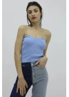 Likralı Triko Büstiyer Mavi - P-019895