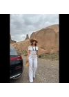 Madonna yaka bol paça pantolonlu takım