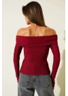 Madonna Yaka Düğmeli Bluz bordo t4329