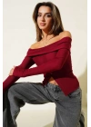 Madonna Yaka Düğmeli Bluz bordo t4329