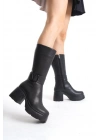 Moki Siyah Cilt Topuklu Çizme
