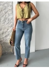 Mom fit bıyık kar yıkama jeans pantolon koyu mavi d2006