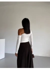 Omuz detaylı kollu bluz beyaz f2336