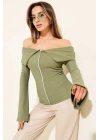 Omzu Açık Fermuarlı Bluz haki T4330