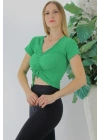 Ön Büzgülü Crop Bluz Yeşil - 1293.33