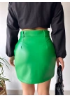 Önden iki cepli deri etek yeşil h240040