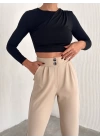 örme krep pantolon çift düğmeli