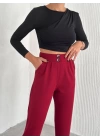 örme krep pantolon çift düğmeli