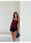 Ottoman toka askılı bluz bordo s4194