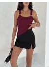 Ottoman toka askılı bluz bordo s4194