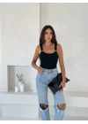 Ottoman toka askılı bluz siyah s4194