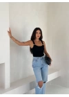 Ottoman toka askılı bluz siyah s4194