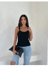 Ottoman toka askılı bluz siyah s4194