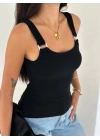 Ottoman toka askılı bluz siyah s4194