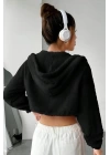 Peluş ceket kapşonlu siyah