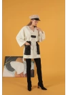 Petek Kumaş Garnili Oversize Kadın Sweat-Ekru