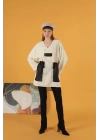 Petek Kumaş Garnili Oversize Kadın Sweat-Ekru