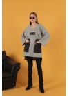 Petek Kumaş Garnili Oversize Kadın Sweat-Gri