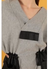 Petek Kumaş Garnili Oversize Kadın Sweat-Gri