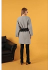 Petek Kumaş Garnili Oversize Kadın Sweat-Gri