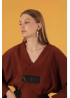 Petek Kumaş Garnili Oversize Kadın Sweat-Kahve