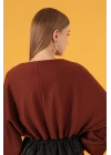 Petek Kumaş Garnili Oversize Kadın Sweat-Kahve