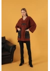 Petek Kumaş Garnili Oversize Kadın Sweat-Kahve