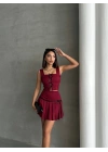 Pileli etek yelek takım bordo s255015