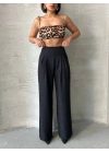 Pileli keten pantolon s255046