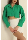 Poplin crop gömlek yeşil s3060