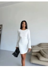 Prenses kol esnek kumaş elbise beyaz f2334