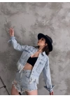 Saçak Detaylı Denim Ceket
