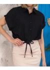 Sıfır kollu bağlamalı crop gömlek siyah s255359